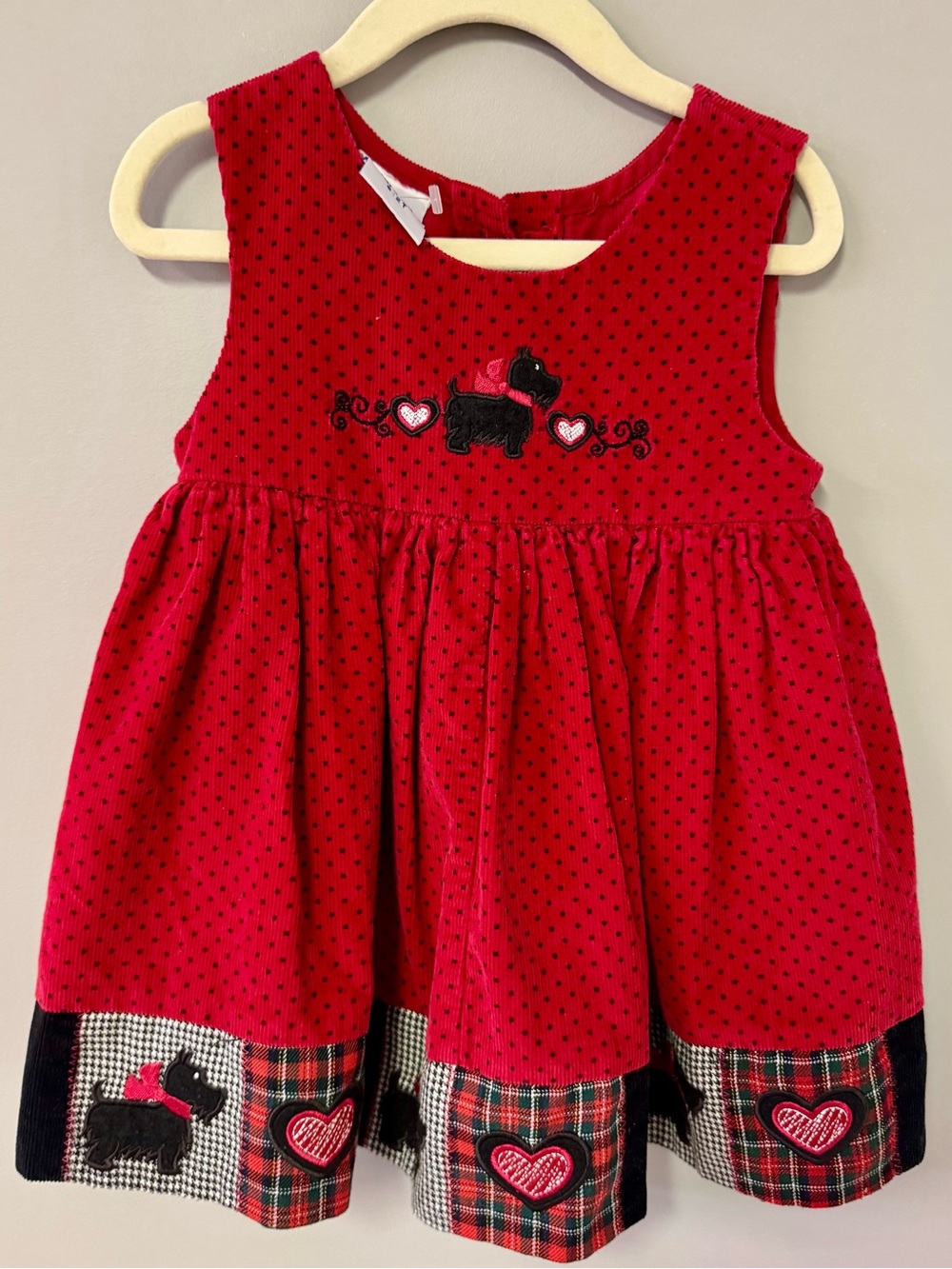 Red Scottie Dog Embroidered Toddler Dress